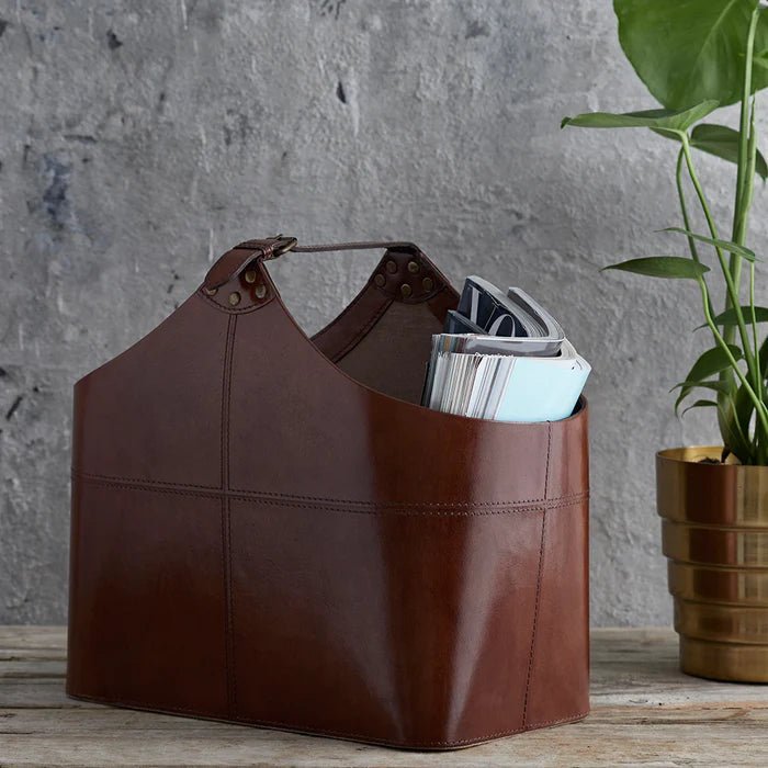Leather Buckled Magazine Basket - Image 2